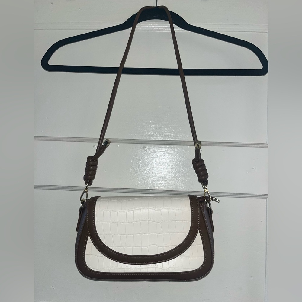 Princess Polly Brown and White purse with crocodile texture